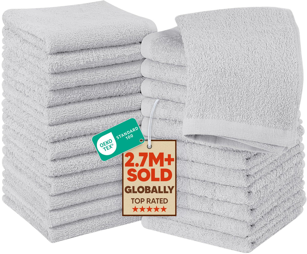Utopia Towels 24 Pack Washcloths, 12x12 in, 100% Cotton, Grey