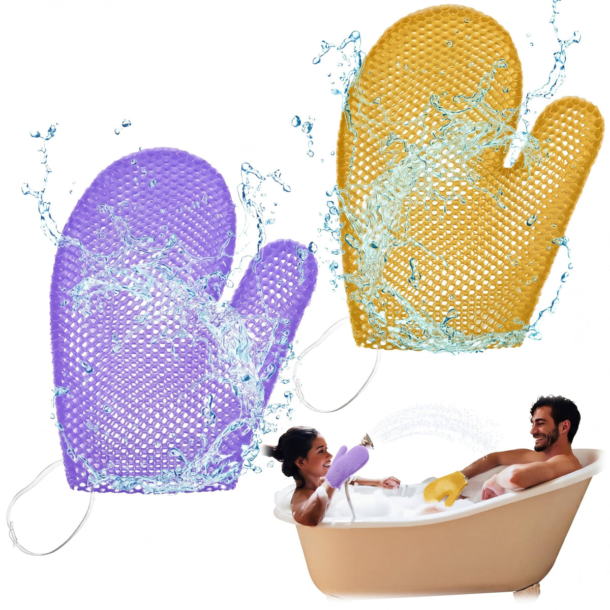 Karenhi 2 Pcs Honeycomb Bath Mitt Exfoliating Glove,Blue,Purple
