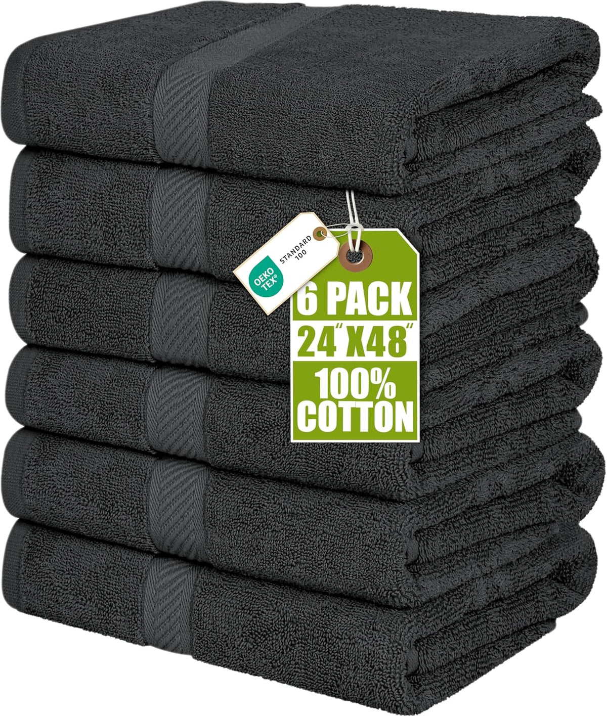 Utopia Towels 6 Pack Medium Bath Towels, 24x48 in, 100% Cotton, Grey
