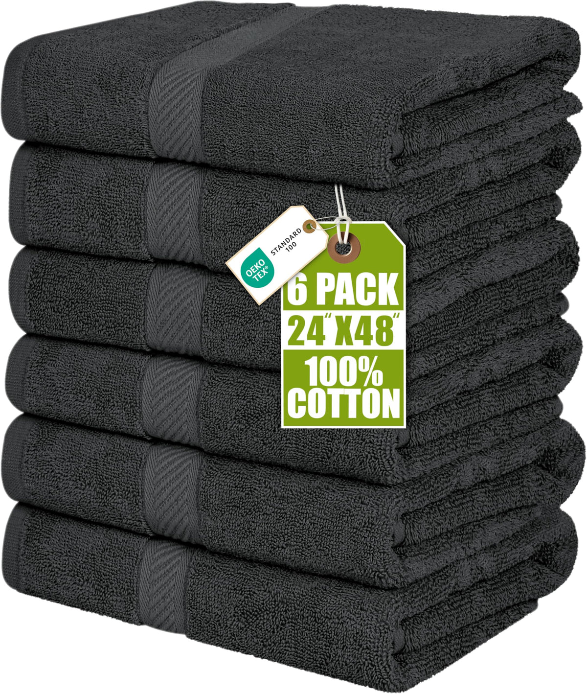 Utopia Towels 6 Pack Medium Bath Towels, 24x48 in, 100% Cotton, Grey