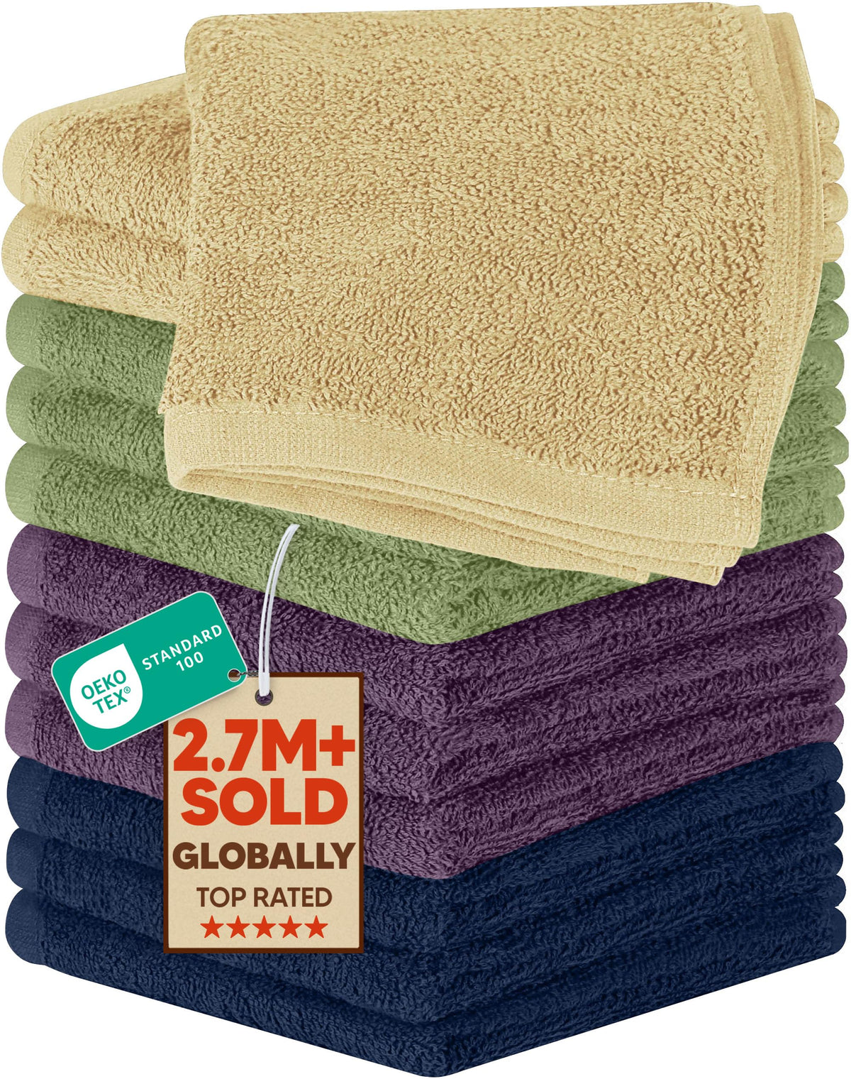 Utopia Towels 24 Pack Washcloths, 12x12 in, 100% Cotton, Grey