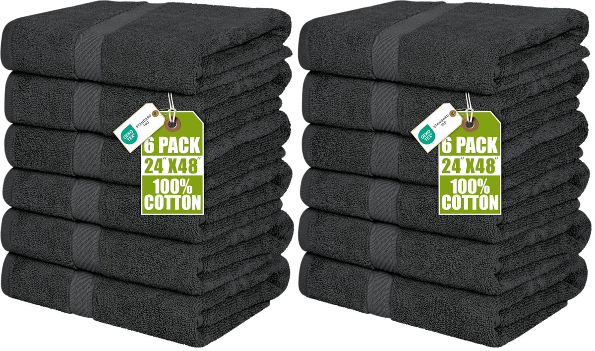 Utopia Towels 6 Pack Medium Bath Towels, 24x48 in, 100% Cotton, Grey