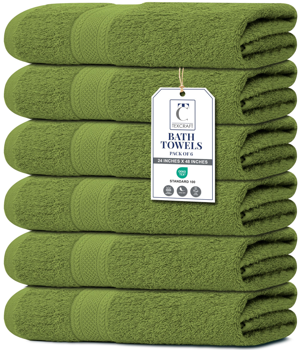 TEXCRAFT Large Bath Towels Set of 6 – 100% Cotton Terry – 24" x 50" – Quick Dry, Soft & Highly Absorbent – Beige Towels for Bathroom, Gym, Spa, Pool & Daily Use