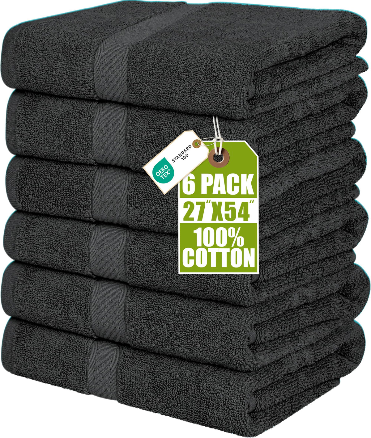Utopia Towels 6 Pack Medium Bath Towels, 24x48 in, 100% Cotton, Grey