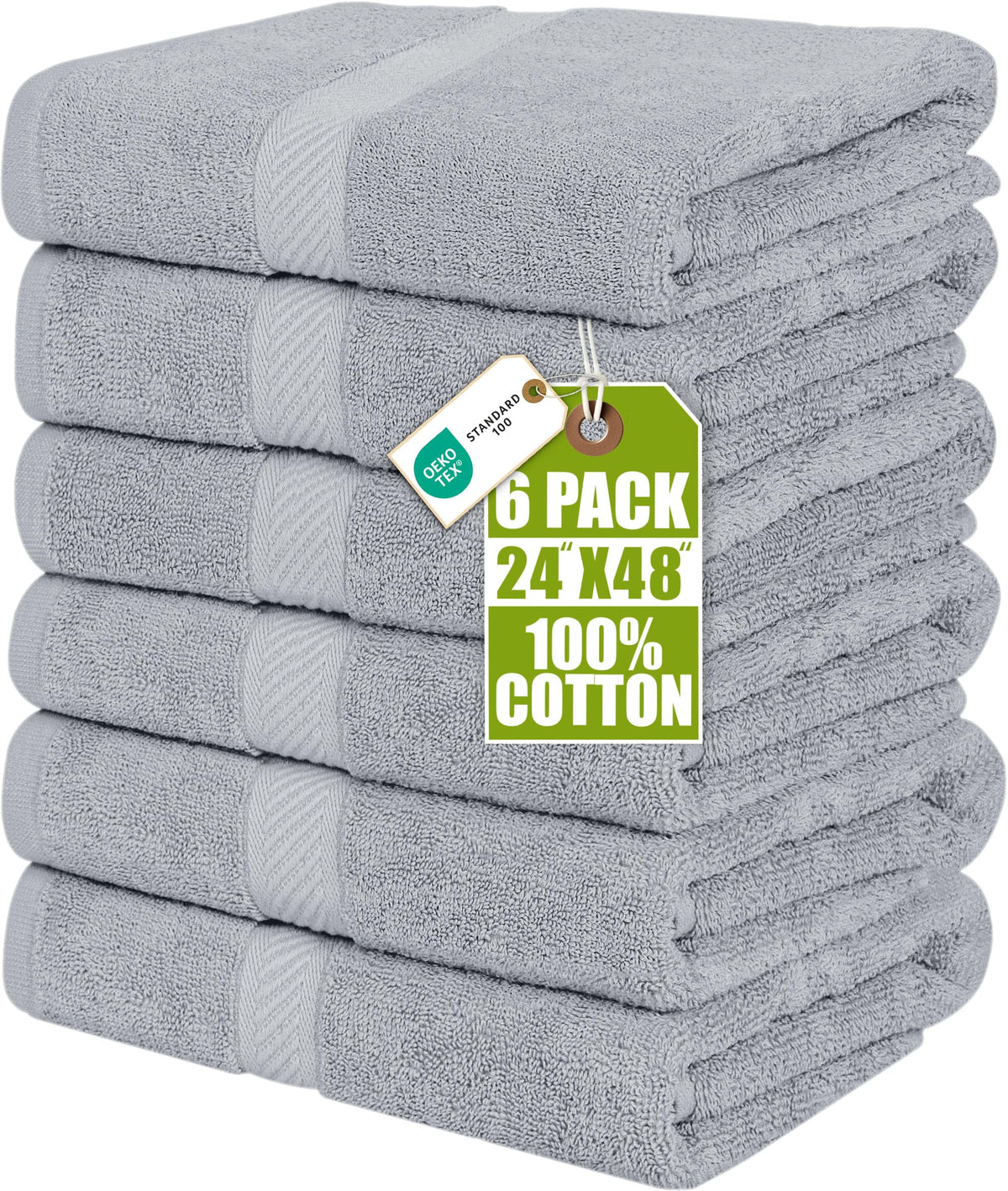 Utopia Towels 6 Pack Medium Bath Towels, 24x48 in, 100% Cotton, Grey
