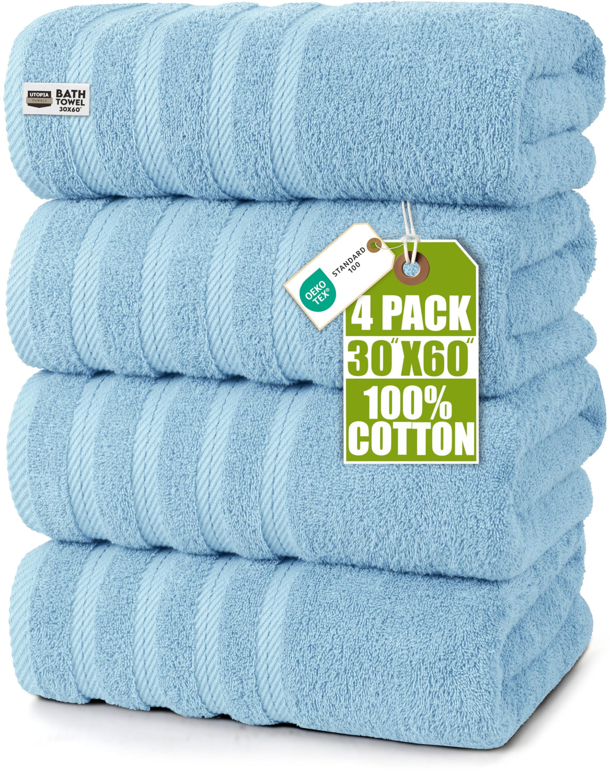 Utopia Towels 4 Pack XL Bath Towels, 30x60 in, Cotton, Grey