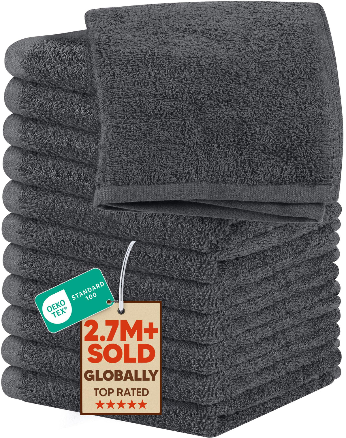 Utopia Towels 24 Pack Washcloths, 12x12 in, 100% Cotton, Grey