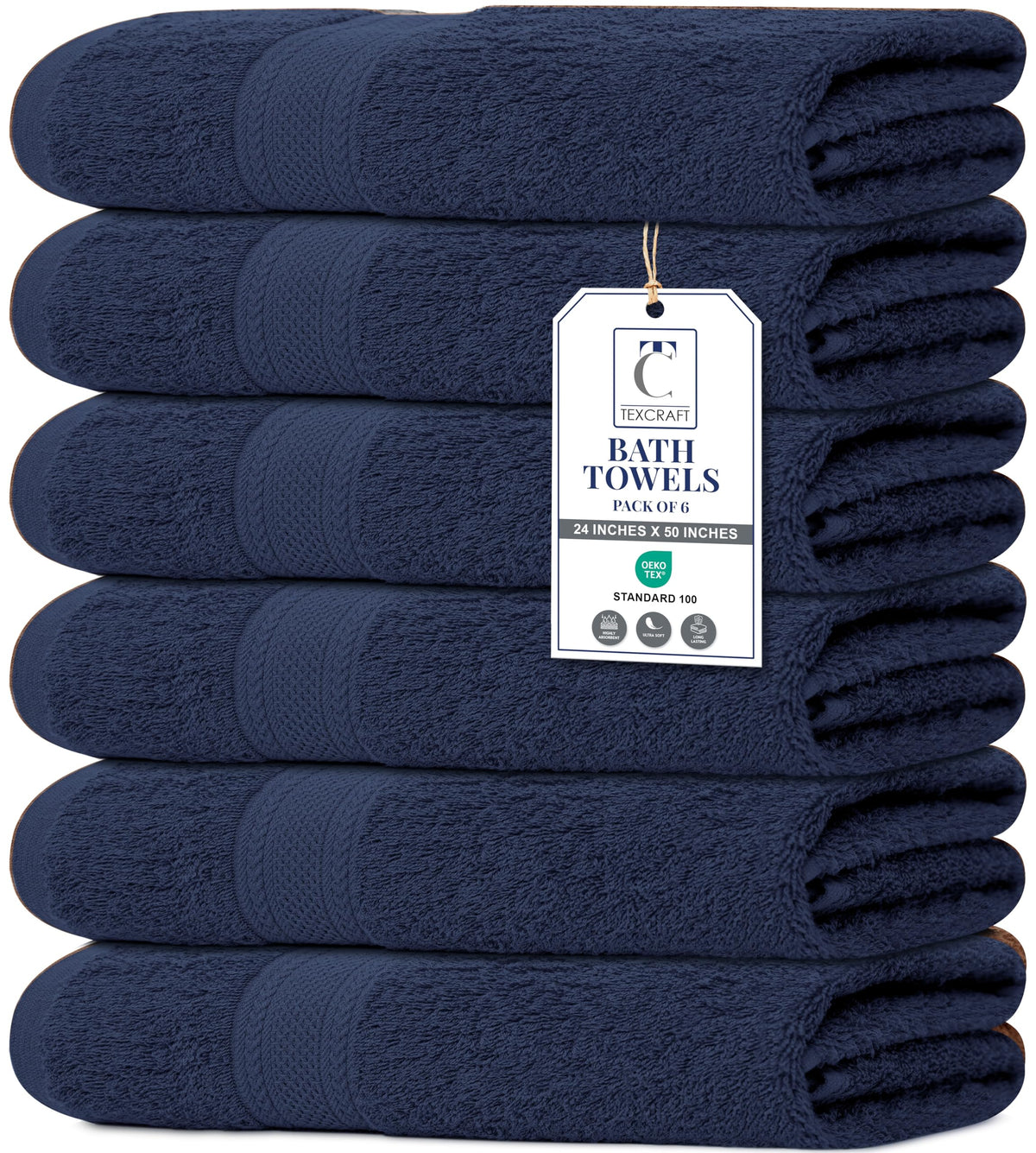 TEXCRAFT Large Bath Towels Set of 6 – 100% Cotton Terry – 24" x 50" – Quick Dry, Soft & Highly Absorbent – Beige Towels for Bathroom, Gym, Spa, Pool & Daily Use