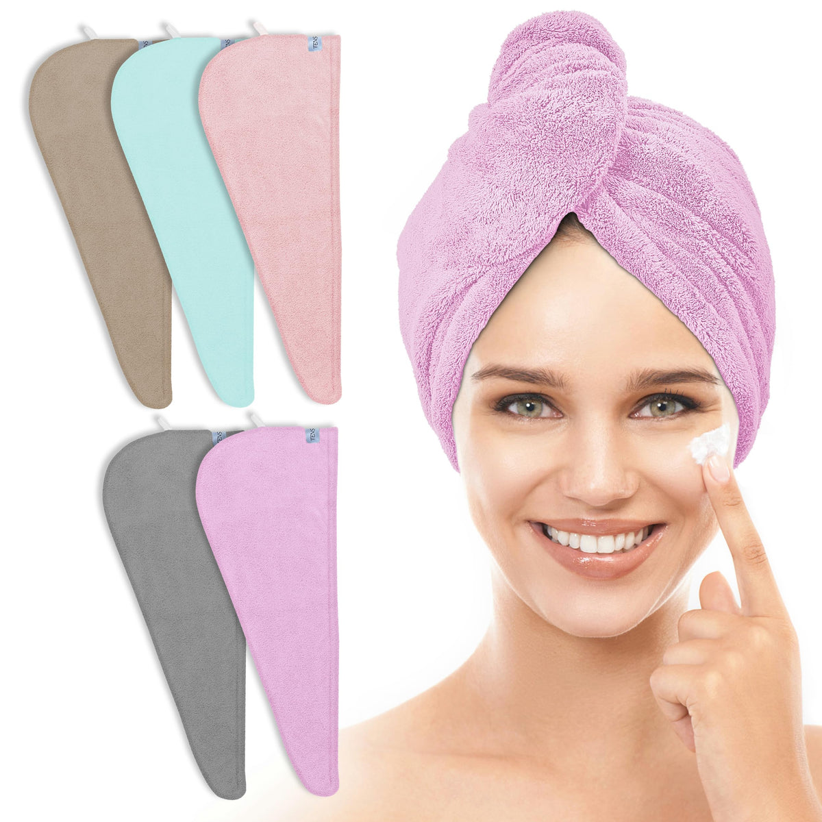 TENSTARS Hair Towel Wrap for All Hair Types, 5 Pack Microfiber Turban