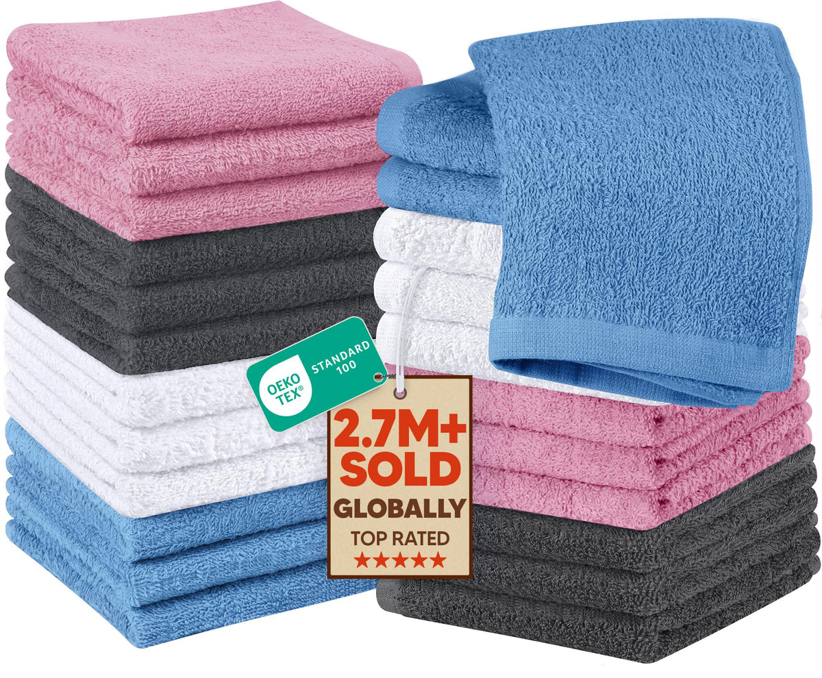 Utopia Towels 24 Pack Washcloths, 12x12 in, 100% Cotton, Grey