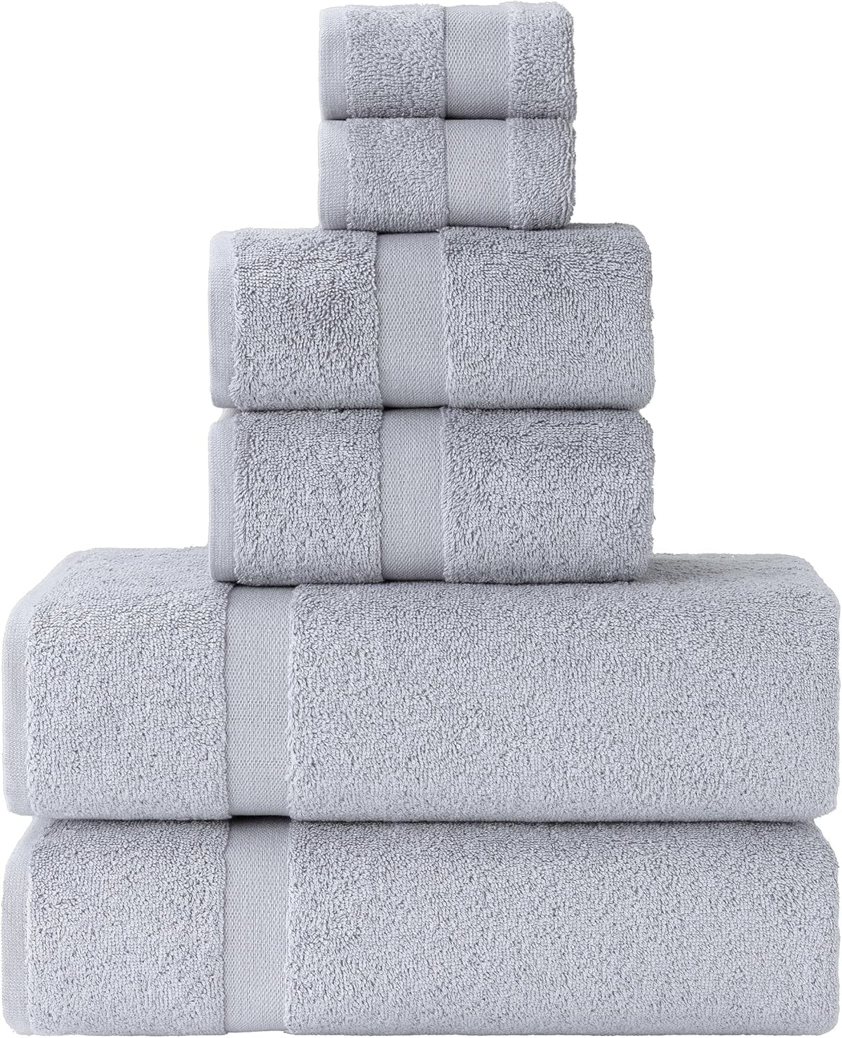 Luxury Turkish Towels Set of 6,Double Stitched 100% Cotton True 600 GSM Soft & Absorbent Towel Set, Hotel & Spa Collection, 2 Bath Towels 2 Hand Towel 2 Washcloths Towel (Gray)