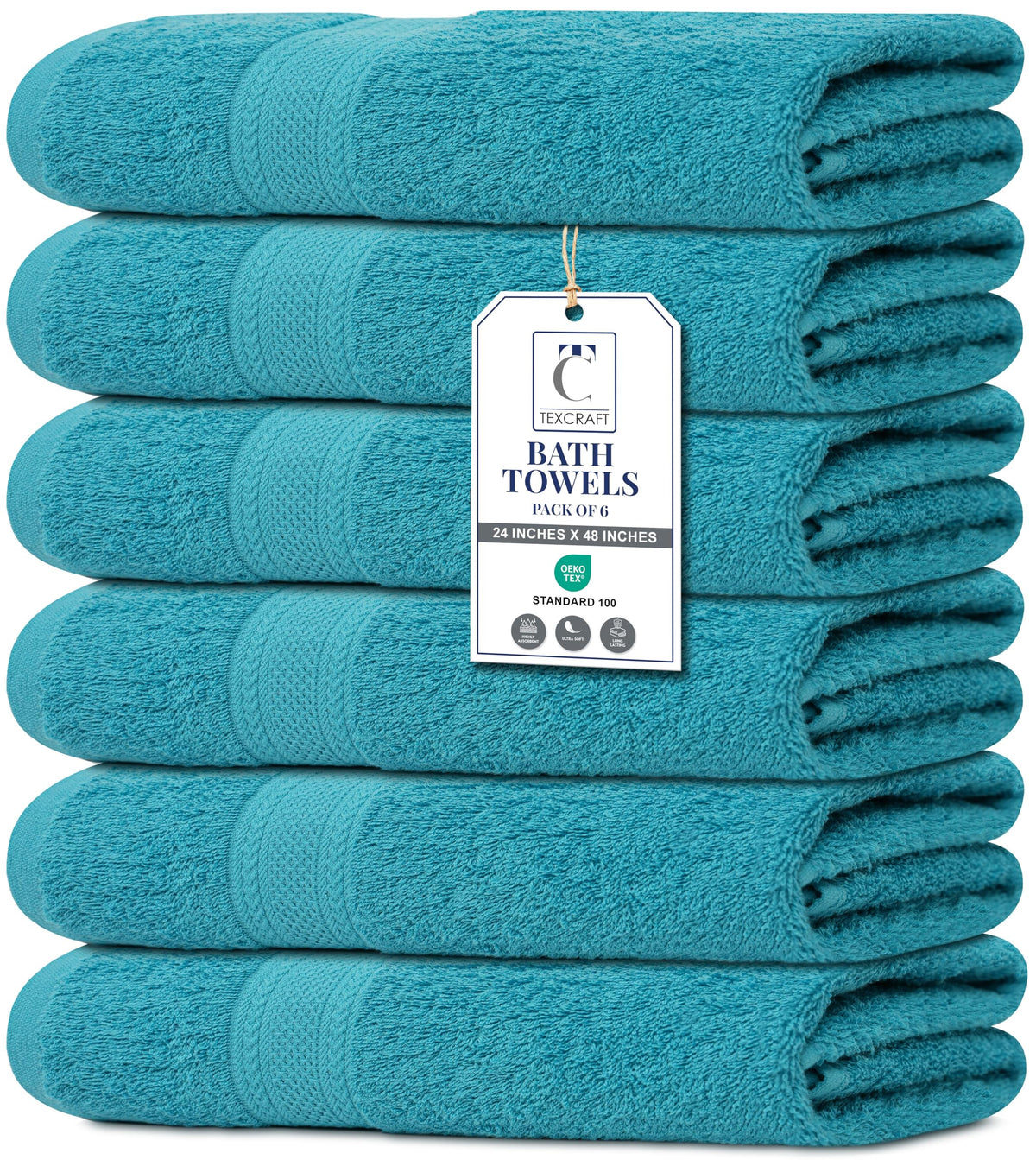 TEXCRAFT Large Bath Towels Set of 6 – 100% Cotton Terry – 24" x 50" – Quick Dry, Soft & Highly Absorbent – Beige Towels for Bathroom, Gym, Spa, Pool & Daily Use