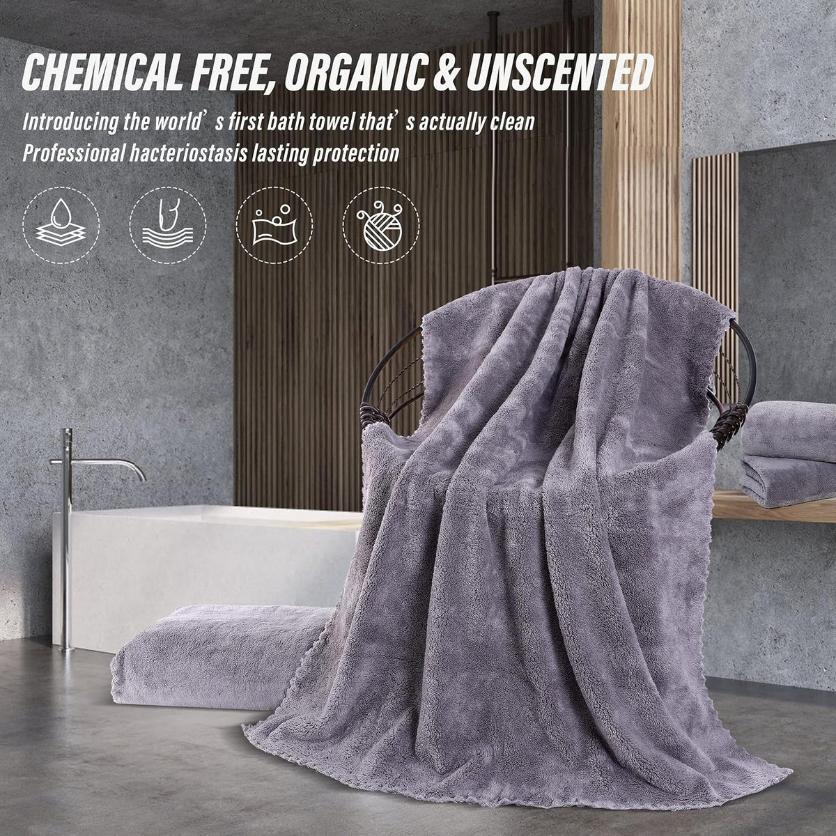 MOONQUEEN 2 Pack Premium Bath Towel Set - Quick Drying - Microfiber Coral Velvet Highly Absorbent Towels - Multipurpose Use as Bath Fitness, Bathroom, Shower, Sports, Yoga Towel (Grey)