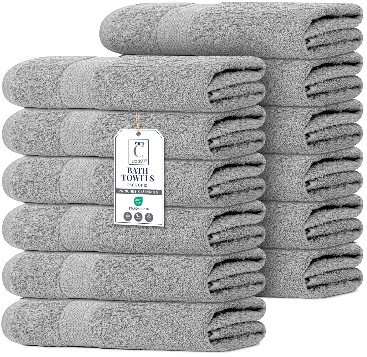 TEXCRAFT Large Bath Towels Set of 6 – 100% Cotton Terry – 24" x 50" – Quick Dry, Soft & Highly Absorbent – Beige Towels for Bathroom, Gym, Spa, Pool & Daily Use